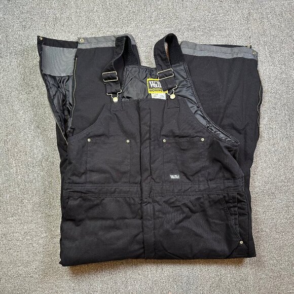 Walls Men's Insulated Duck Bib Overalls in Black Quilted Lining Size X-Large - Picture 1 of 4